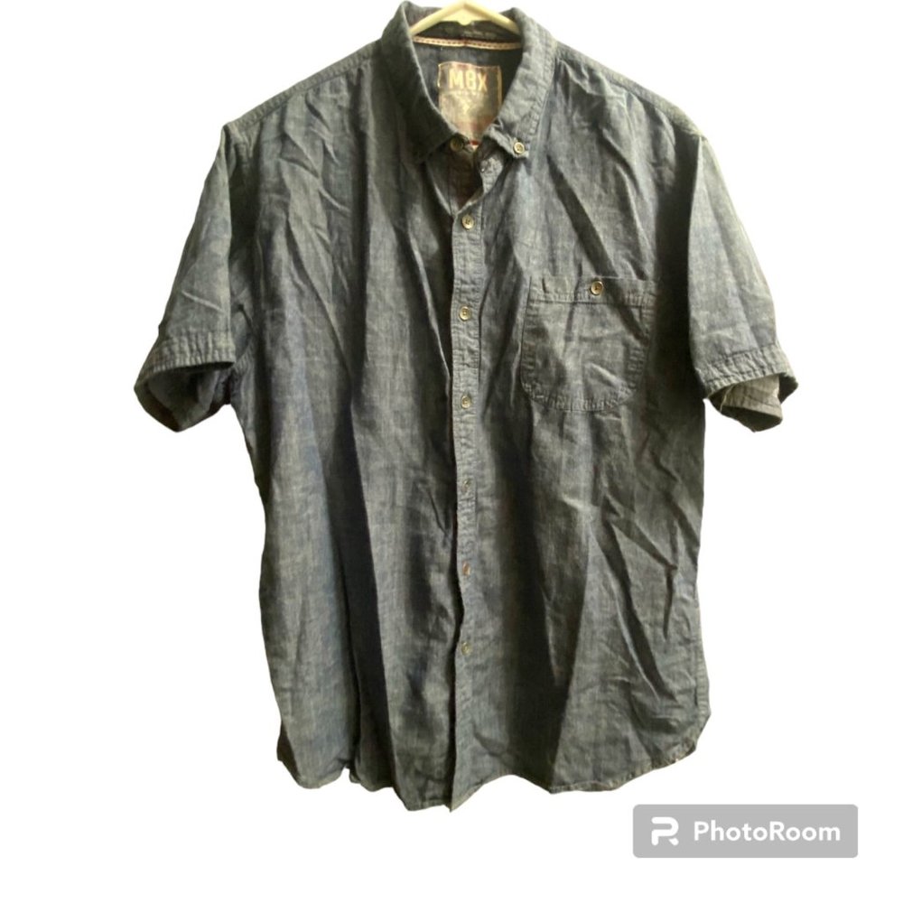 MBX Denim Wear Slim Fit‎ Short Sleeve Button Down Men's XL Blue Floral Print